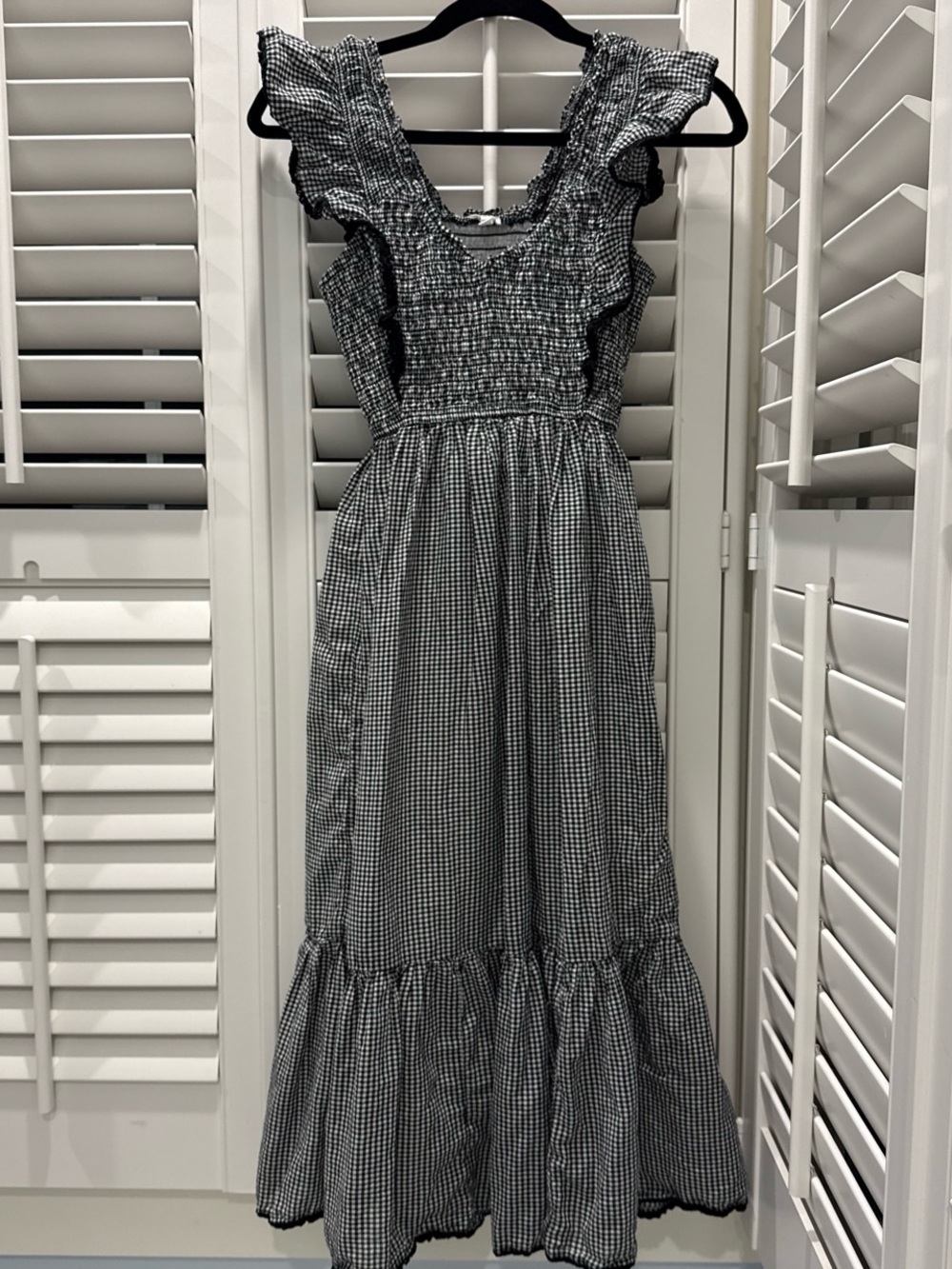 aerie Black & White Gingham Smocked Maxi Dress